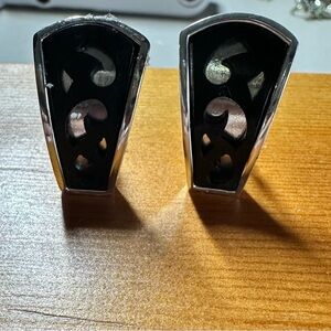 vintage screw-back clip on Silver and Black Earrings